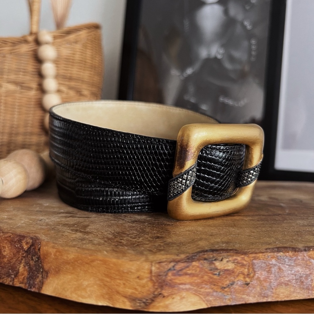 100% LEATHER VINTAGE GOLD AND BLACK TEXTURED BELT #0347 - Picture 6 of 11